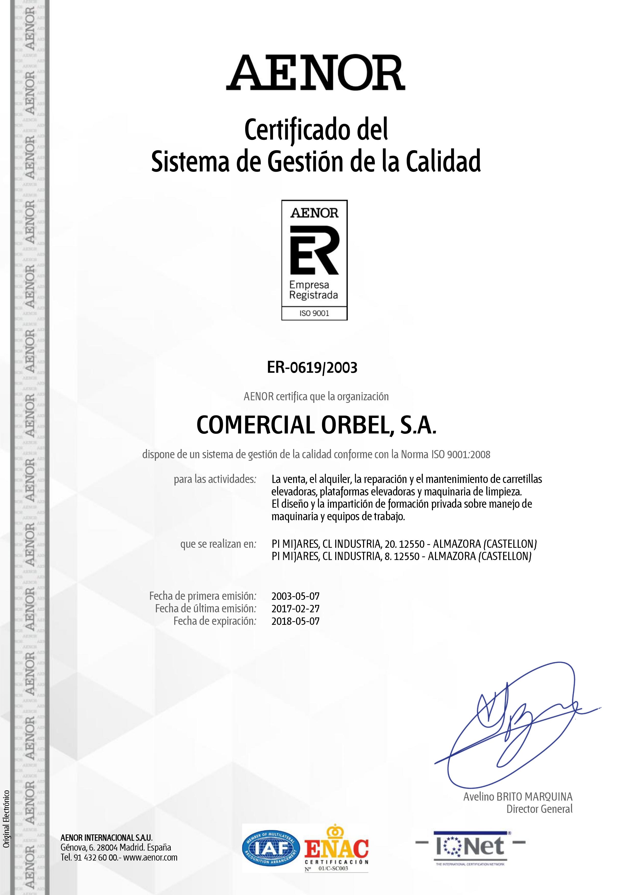 Certificado ISO 9001 : 2008